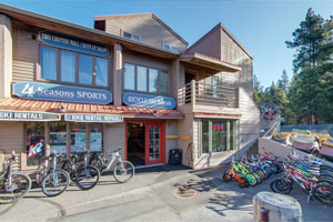 4 Seasons Recreation Outfitters storefront with parked bicycles