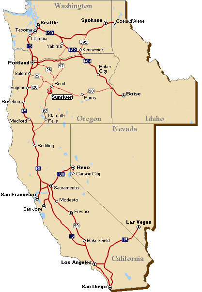 Map of western states and routes